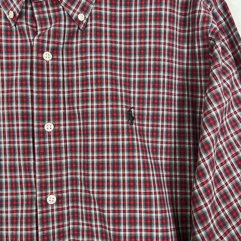 Ralph Lauren Men's Custom Fit Red Long Sleeve Button Down Plaid Shirt Size XL‎